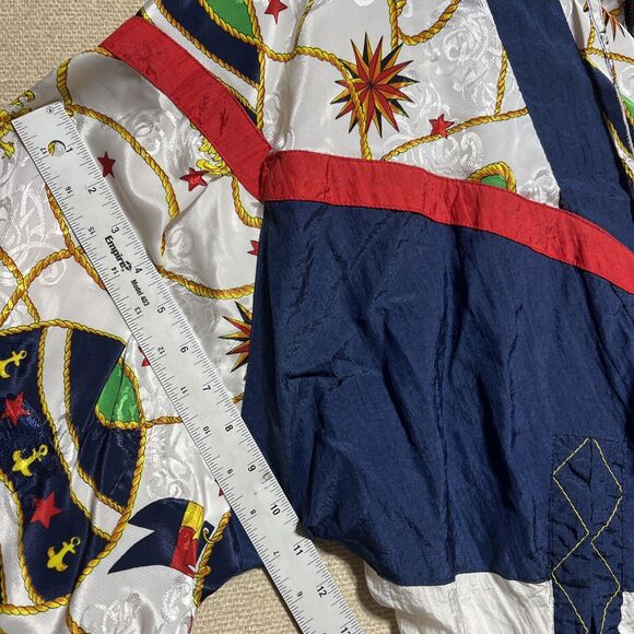 Vintage 90s Windbreaker Retro Stars Anchors Nautical Baroque Scarf Print SZ XL - Picture 8 of 9